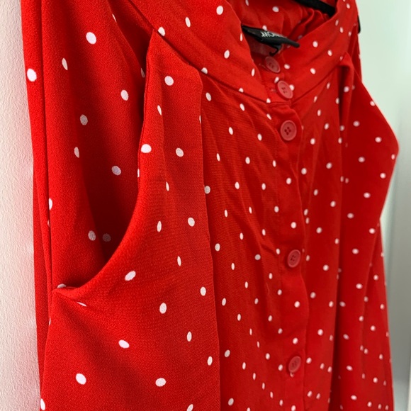 Monki Polkadot midi dress in red. ❤️ - Picture 2 of 3